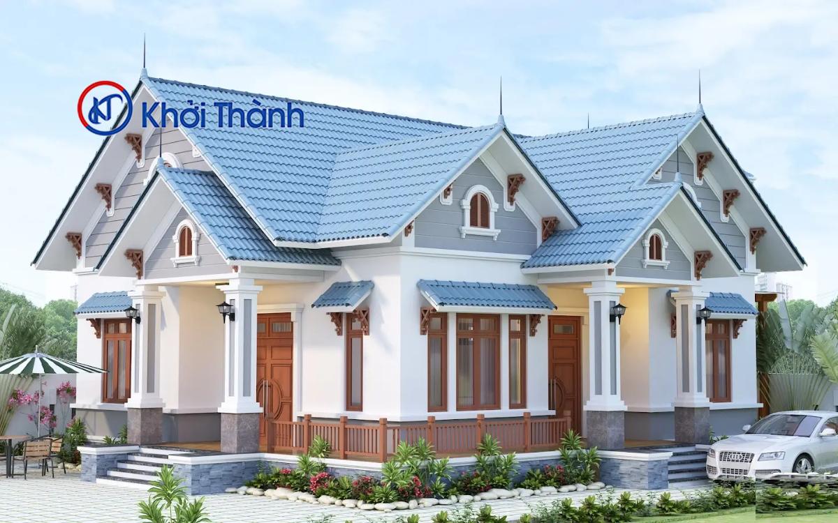 Biệt thự châu âu với mái tôn nhựa chống nóng hiệu quả