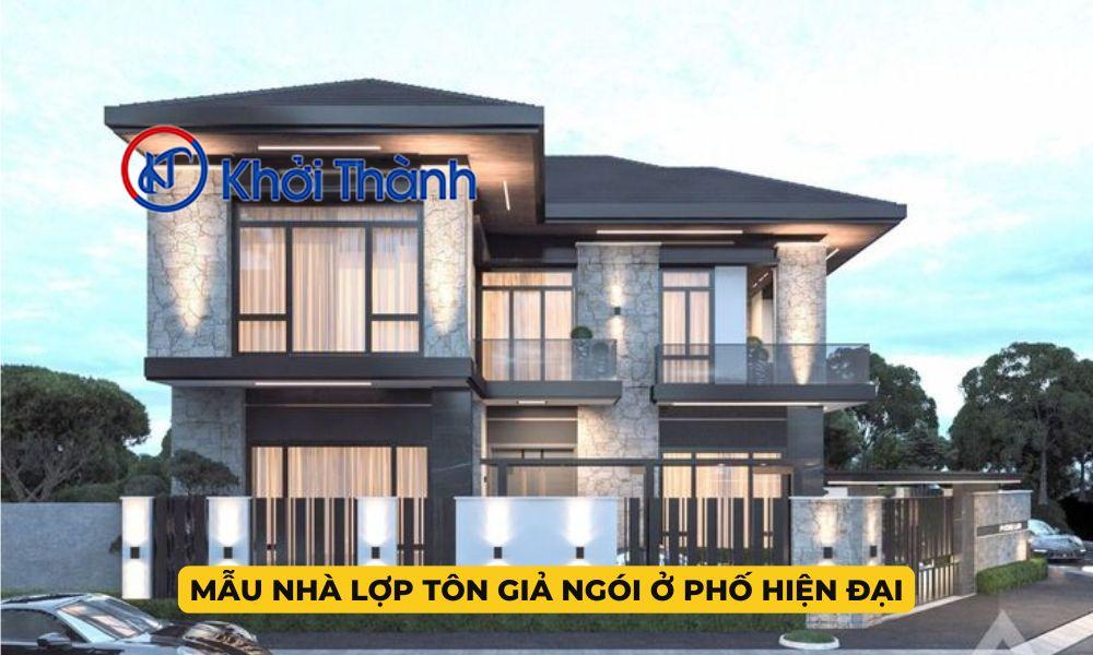 Mẫu nhà lợp tôn giả ngói ở phố hiện đại