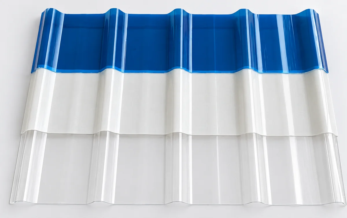 Tôn lấy sáng composite FRP màu xanh, trắng sữa và trong suốt – ảnh minh họa từ mẫu